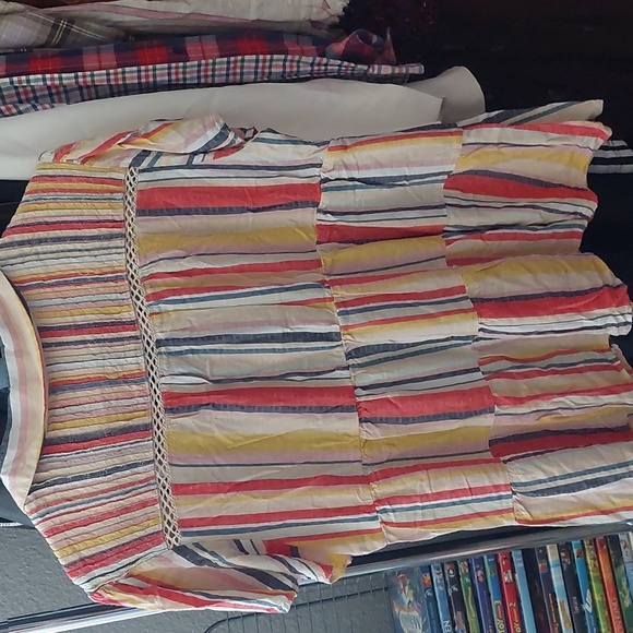 Torrid-1 Collared Tiered Babydoll Top Blouse Shirt Henley Large Stripes - Picture 6 of 8